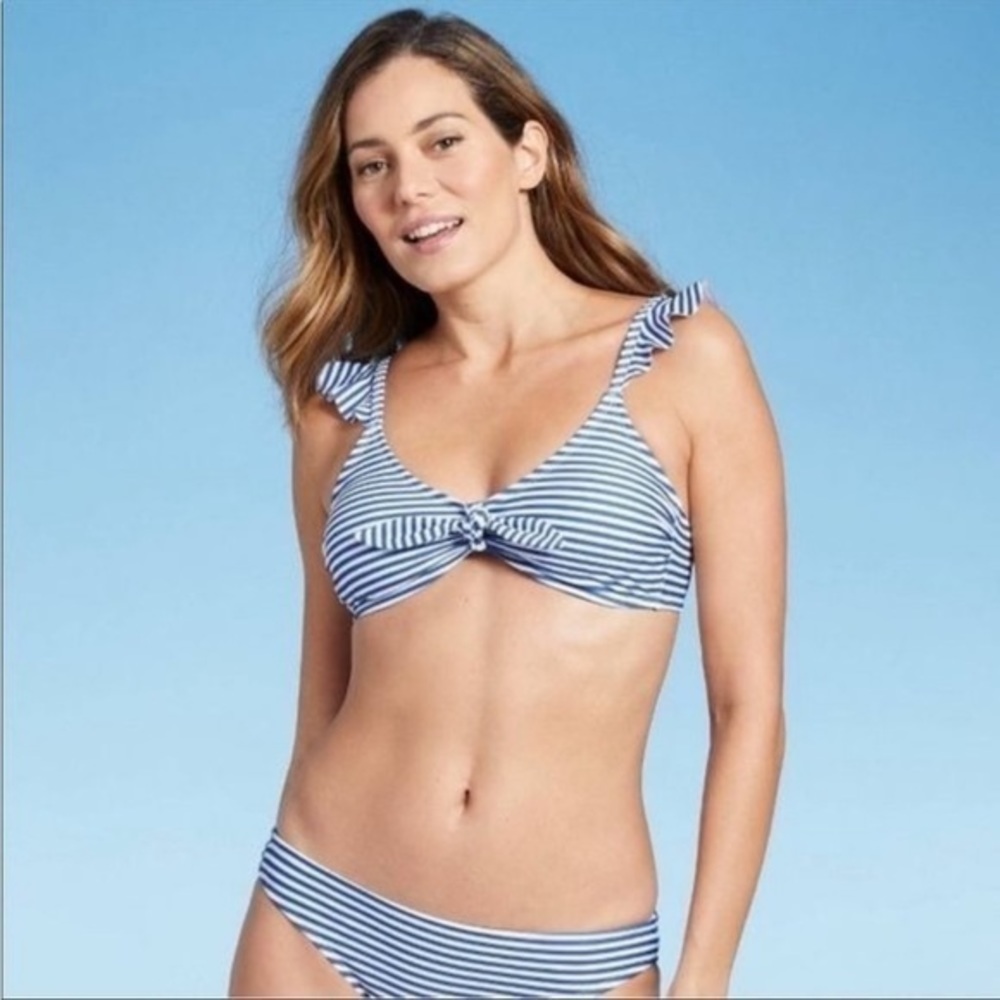 NWT- Kona Sol Blue & White Stripe Flutter Strap Bikini